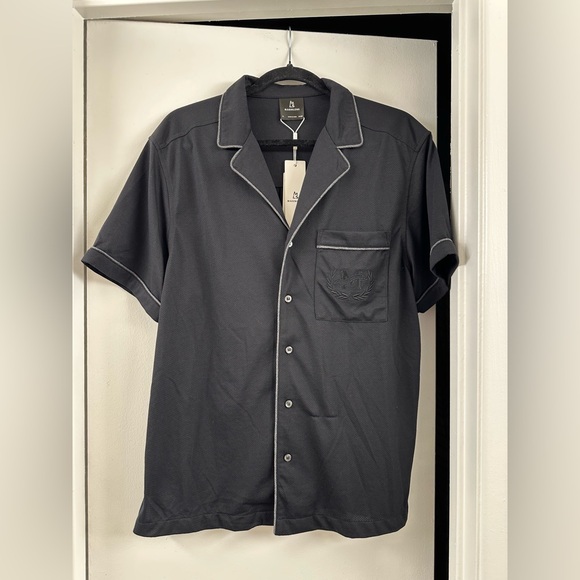 NWT $110 Magnlens Shirt Resort shirt pajama Look Beach Shirt Oversized XS BLK - Picture 1 of 14